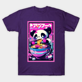 Anime Cute Panda eating Ramen | Cute Anime Panda Kawaii Design T-Shirt